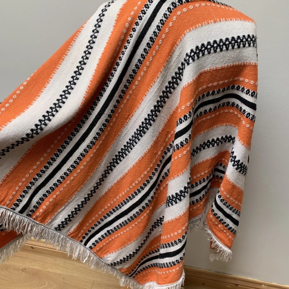Vintage 70s poncho white orange fringed - Picture 10 of 14